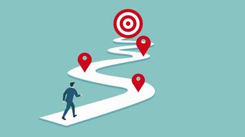 animation Businessman running on project timeline, Project planning to develop the timeline of business progress, Roadmap, Work duration review..concept of business target video