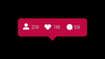 animation comments, likes, follower, subscribers, counter social media user Interface alpha channel video