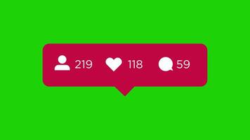 animation get new follower,like and comment notification on green screen for social media video