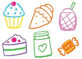 set of cute birthday cupcakes and cakes with fruit and chocolate decoration vector