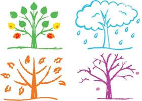 A collection of four seasons tree each depicting the unique beauty of nature's changing leaves, branches, and blossoms through spring, summer, autumn, and winter vector