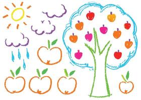 a spring apple tree with fruit, flowers, and leaves on an abstract floral background vector