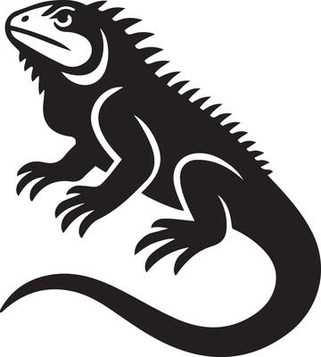 Iguana black white bold illustration, Majestic reptile stylized look