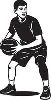 Focused athlete basketball design, player in active pose vector