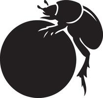 Dung beetle carrying ball silhouette, Insect in action flat black illustration vector