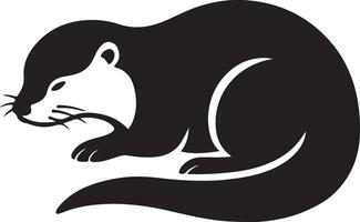 Otter silhouette black and white simple art, Aquatic mammal profile minimal design vector