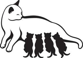 Mother cat with kittens loving pose, Feline family in affectionate illustration vector