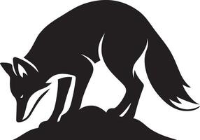 Fox on mound black silhouette style, Standing fox minimal ground pose vector