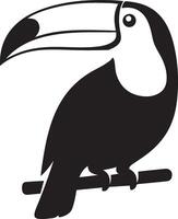 Toucan silhouette perched on branch, Black and white toucan bird design vector