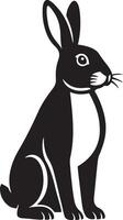 Sitting hare silhouette black and white, Hare in black simple sitting pose vector