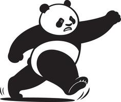 Sad panda walking silhouette design, Lonely panda in motion black and white vector