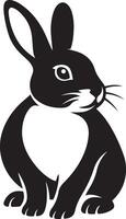 Simple black rabbit silhouette illustration, White and black rabbit outline minimal vector