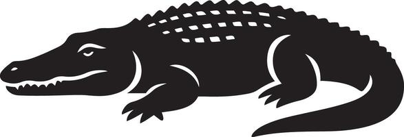 Relaxed crocodile silhouette black, Simple reptile animal resting shape vector