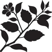 Hibiscus branch elegant black design, Floral silhouette hibiscus branch artwork vector