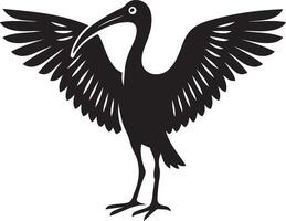 Ibis bird with outstretched wings silhouette, Flying ibis elegant black design vector