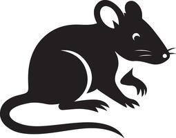 Cute mouse silhouette black artwork, Little mouse black line design vector