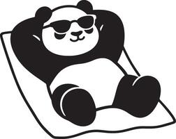 Relaxed panda in sunglasses beach scene, Panda on towel enjoying summer vibes vector