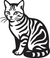 Tabby cat black and white illustration, Elegant tabby cat sitting pose design vector