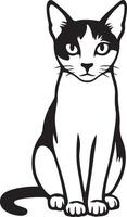 Cat sitting illustration black and white calm pose, Pet feline minimal line art vector