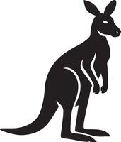 Kangaroo silhouette simple black art, Wild marsupial jumping side view vector