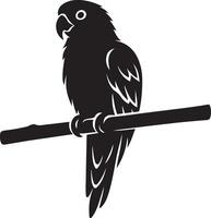 Parrot perched on branch black design, Tropical bird black and white pose vector