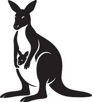 Kangaroo and joey silhouette pose, Mother kangaroo with baby in pouch vector