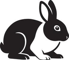 Black and white rabbit silhouette simple, Rabbit animal flat profile illustration vector