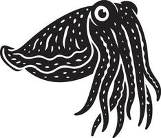 Cuttlefish monochrome, ocean life silhouette design vector