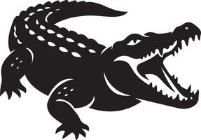 Crocodilian silhouette bold and powerful, Large reptile figure in black and white vector