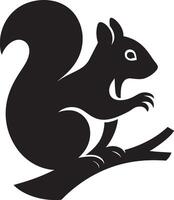 Squirrel on branch silhouette black design, Woodland creature sitting on tree limb vector