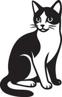 Sitting cat black silhouette, calm feline design vector