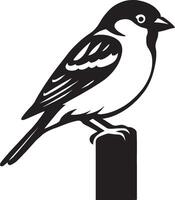 Sparrow perched on post silhouette design, Small bird black and white elegant sketch vector