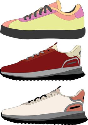 Shoes sneaker cartoon icon, set of sneakers design isolated, full color sneaker template design