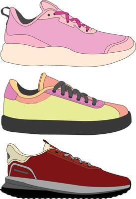 Shoes sneaker cartoon icon, set of sneakers design isolated, full color sneaker template flat design