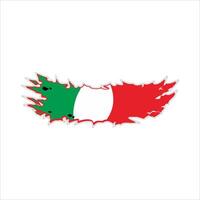 Stylized wing-shaped graphic of the Italian flag in green, white, and red with a torn, flame-like edge on a white background. vector