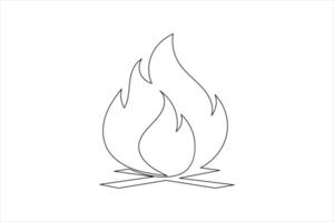 Minimal fire sketch continuous line art vector