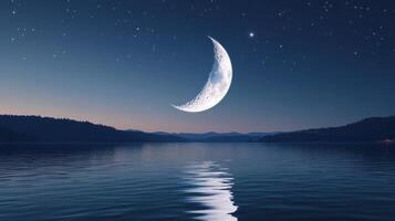 Moon and stars over the water photo