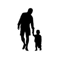 Dad with his baby boy on a walk shadow shape silhouette isolated on white background. vector