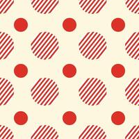 Red polka dot pattern with both solid red circles and red-striped circles on a pale yellow background. vector