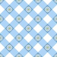 Small daisies arranged in a blue repeating checkered design pattern used in various applications, such as textiles, wallpapers, and digital design. vector