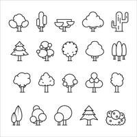 Minimalist Outline Tree Icon Set Different Style Nature Plants Element vector