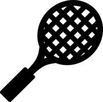 Line art illustration of a tennis racket with tight, crisscrossed strings and a comfortable grip handle. vector