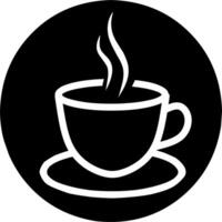 Cup off coffee or tea round circle Icon for design. Outline flat illustration. Easily editable. White line on black background. vector
