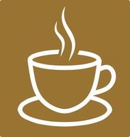 Cup of coffee or tea Icon for design. Outline flat illustration. Easily editable. White outline on brown square backround vector