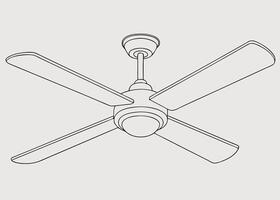 Detailed black line art illustration of a modern four-blade ceiling fan from a downward view vector