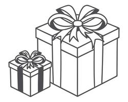 illustration of two gift boxes with ribbons and bows in a black and white style. vector