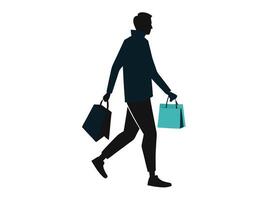 Silhouette of a man walking with shopping bags on a white background isolated vector