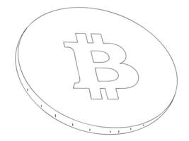 Line art illustration of a bitcoin cryptocurrency coin symbol in a simple and minimalist design. vector