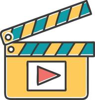 Colorful illustration of a film clapperboard icon with a play button in the center design vector