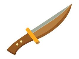 Flat illustration of a brown and silver knife with a gold handle on white background vector